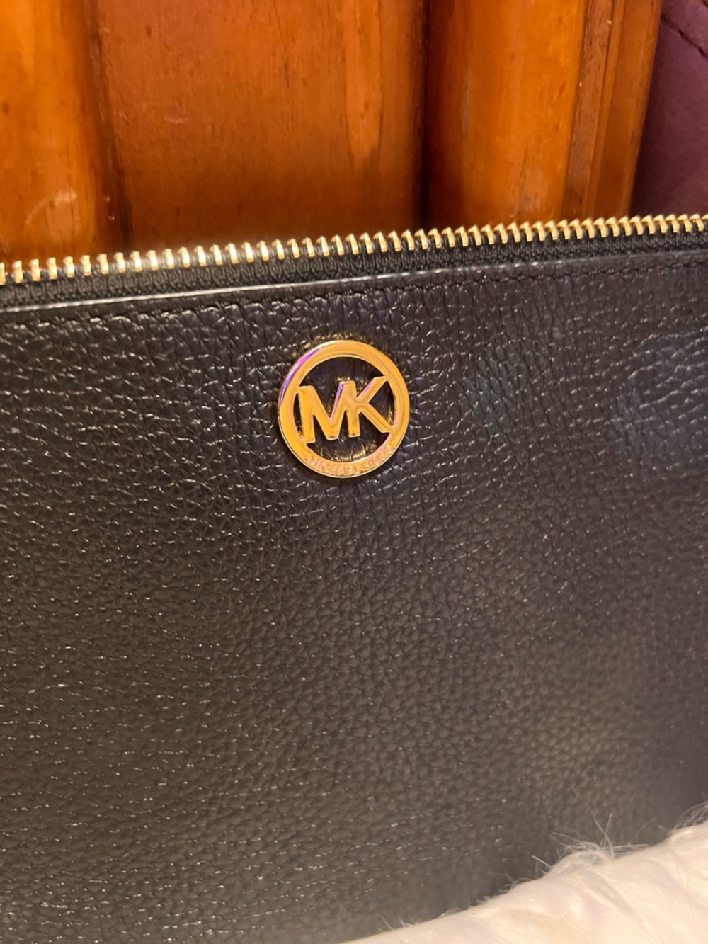 Michael Kors Black Leather Wristlet with Gold Zipper - Picture 10 of 13